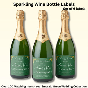 Sparkling Wine Bottle Labels, Emerald Green & Gold Label