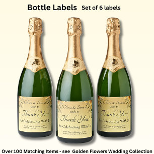 Sparkling Wine Bottle Labels, Golden Yellow Flower Label