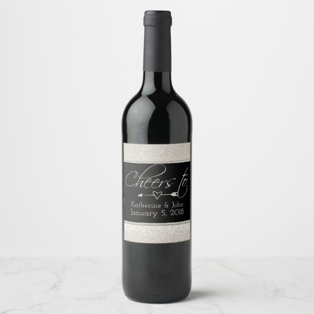 Sparkling Wine Glitter Look Wedding Wine Label (Front)