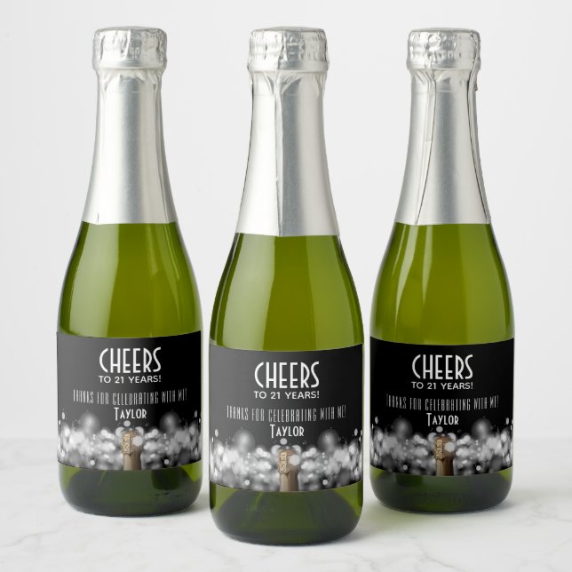 Sparkling Wine on Black Mini Sparkling Wine Label (Bottles)