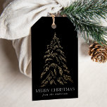 Sparkling Winter Pine Black Merry Christmas Gift Tags<br><div class="desc">Modern and elegant holiday gift tags featuring a snowy faux gold foil pine tree with a black background (or colour of your choice). "Merry Christmas" is displayed in a white,  modern serif font with your name or custom text below.</div>