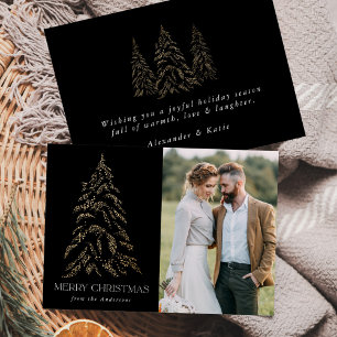 Sparkling Winter Pine Black Merry Christmas Photo Holiday Card