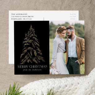 Sparkling Winter Pine Black Merry Christmas Photo Holiday Postcard
