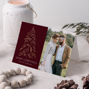 Sparkling Winter Pine Burgundy Merry Christmas Holiday Card