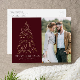 Sparkling Winter Pine Burgundy Merry Christmas Holiday Postcard