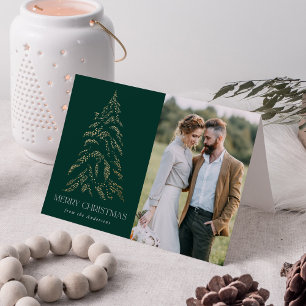 Sparkling Winter Pine Green Merry Christmas Photo Holiday Card