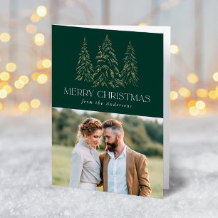 Sparkling Winter Pine Green Merry Christmas Photo Holiday Card