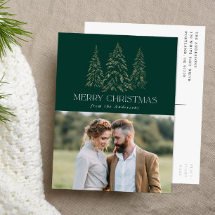 Sparkling Winter Pine Green Merry Christmas Photo Holiday Postcard