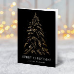 Sparkling Winter Pine Merry Christmas Non-Photo Holiday Card<br><div class="desc">Modern & elegant holiday greeting card featuring a snowy faux gold foil pine tree with a black background (or colour of your choice). "Merry Christmas" is displayed on the front in a white, modern serif font with your name or custom text below. The inside of the non-photo holiday card features...</div>