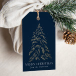 Sparkling Winter Pine Navy Merry Christmas Gift Tags<br><div class="desc">Modern and elegant holiday gift tags featuring a snowy faux gold foil pine tree with a navy background (or colour of your choice). "Merry Christmas" is displayed in a white,  modern serif font with your name or custom text below.</div>