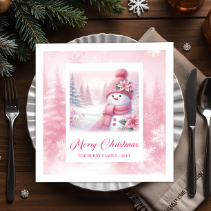 Sparkling Winter Scene Pinkmas Christmas Napkins 