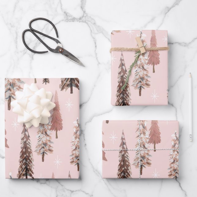 Sparkling winter snowflakes and trees Christmas Wrapping Paper Sheet (Front)