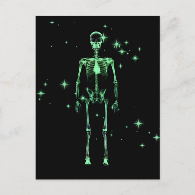 Sparkling X-Ray Skeleton - Green Postcard (Front)