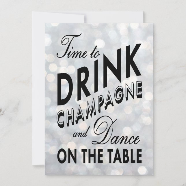 Sparkly 40th Birthday Time to Drink Champagne Invitation (Front)
