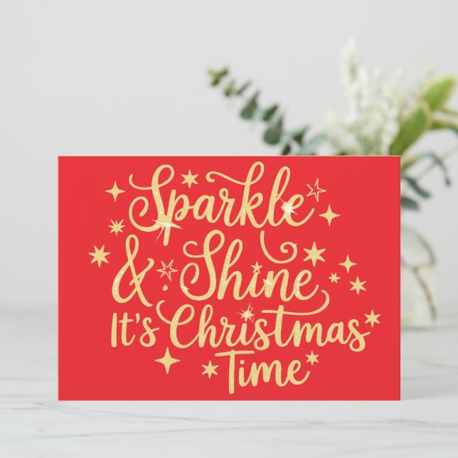 Sparkly And Shine It's Christmas Time Glitter Xmas Holiday Card (Standing Front)