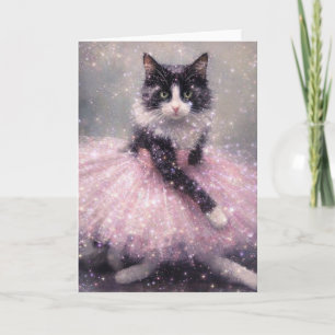 Sparkly Ballerina Cat in Pink Tutu Card