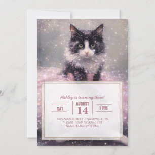 Sparkly Ballerina Cat in Pink Tutu Invitation