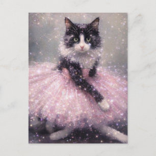 Sparkly Ballerina Cat in Pink Tutu Postcard