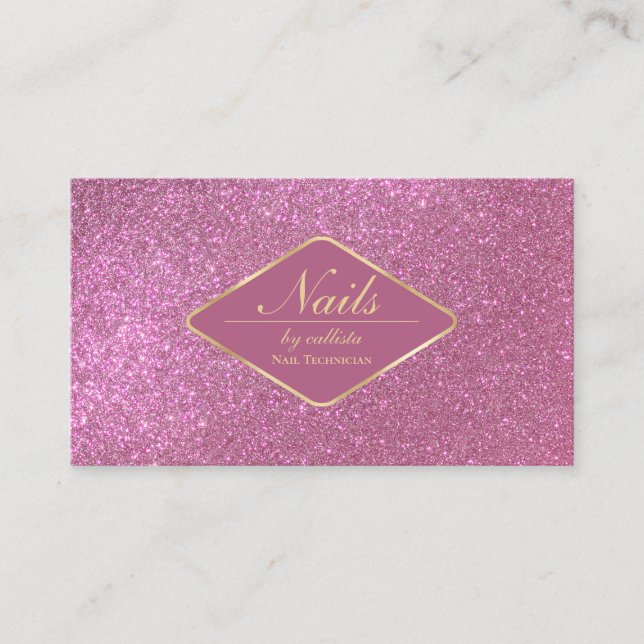 Sparkly Berry Pink Gold Glitter Makeup Nails Lash Business Card (Front)