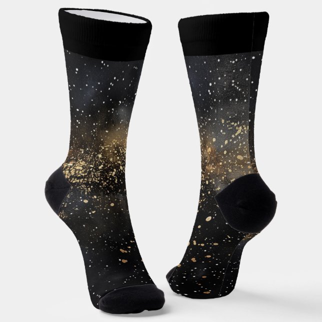 Sparkly Black and Gold Background Socks (Angled)