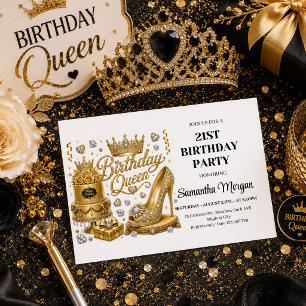 Sparkly Black Gold Birthday Queen Party Celebratio Invitation