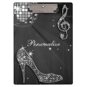 Sparkly Black Music Note & Stiletto Heel Clipboard