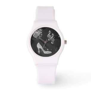 Sparkly Black Music Note & Stiletto Heel Watch