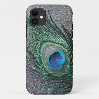 Sparkly Black Peacock Feather Still Life iPhone 11 Case