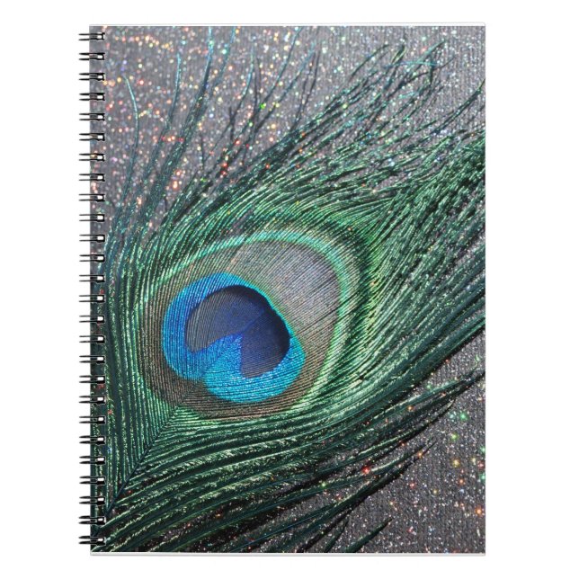 Sparkly Black Peacock Feather Still Life Notebook (Front)