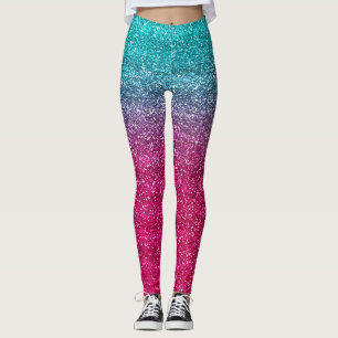 Sparkly Blue & Dark Pink Gradient Glitter Leggings