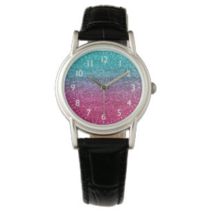 Sparkly Blue & Dark Pink Gradient Glitter Watch