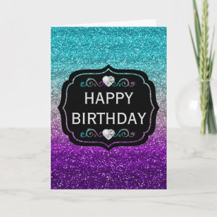 Sparkly Blue & Purple Gradient Glitter Birthday Card