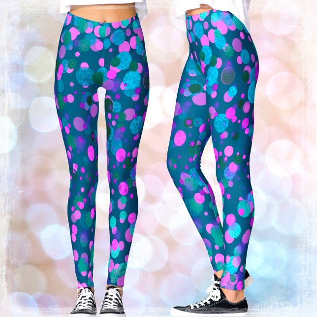 Sparkly blue purple pink confetti dots on teal leggings (Creator Uploaded)