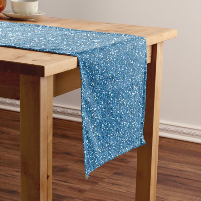 Sparkly Blue & Silver Glitter Short Table Runner (In Situ)