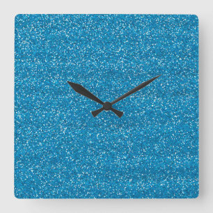 Sparkly Blue & Silver Glitter Square Wall Clock