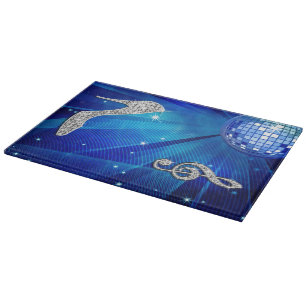 Sparkly Blue/silver Music Note & Stiletto Heel Cutting Board