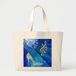 Sparkly Blue/silver Music Note & Stiletto Heel Large Tote Bag