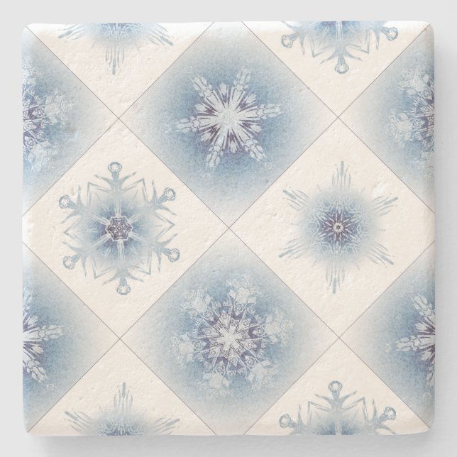 Sparkly Blue Snowflakes Stone Coaster (Front)