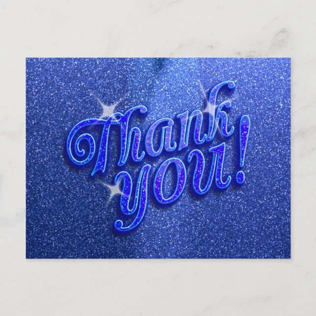 Sparkly Blue Thank You Postcard (Front)