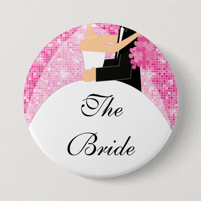 Sparkly Bride Bridal Party  Button / Pin Pink (Front)