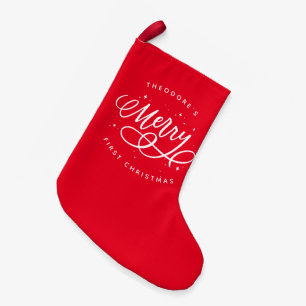 Sparkly Bubbly Script Merry Holiday Small Christmas Stocking