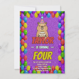 Sparkly Capybara Birthday Invite