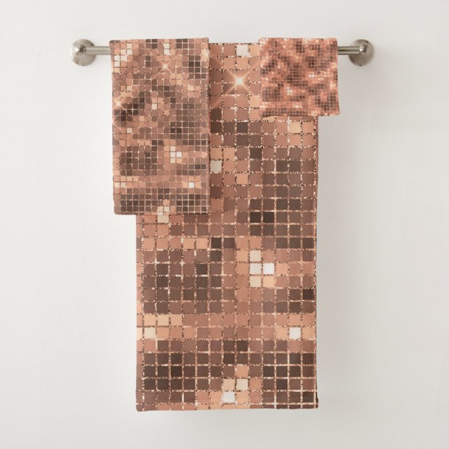 Sparkly Champagne Gold Luxury Sparkle Girly Bath Towel Set (Insitu)