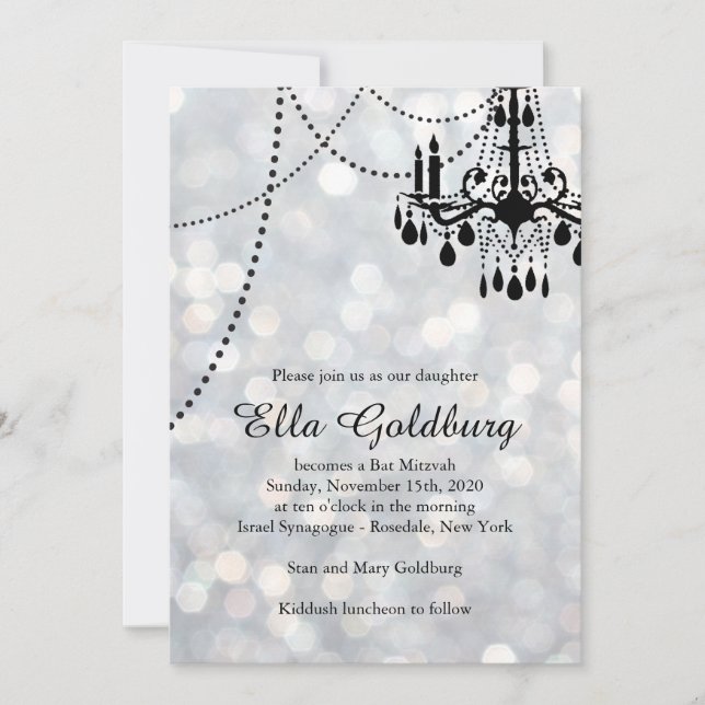 Sparkly Chandelier Bat Mitzvah Invitation (Front)