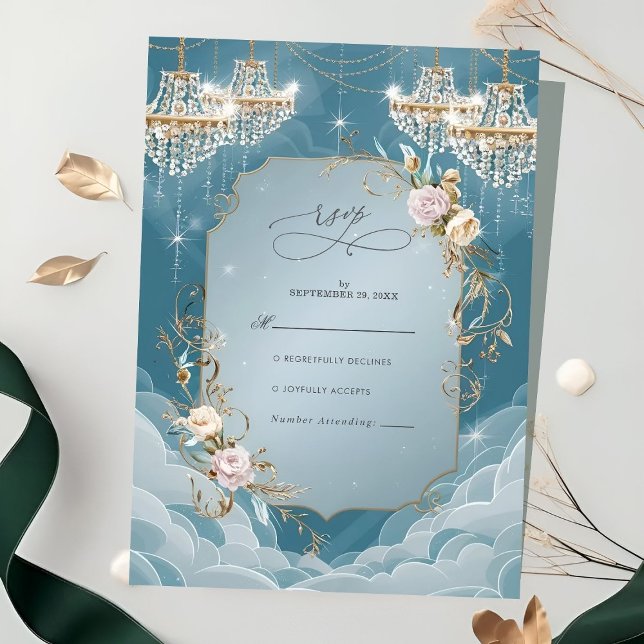 Sparkly Chandelier Floral Lavish Wedding RSVP Card (Creator Uploaded)