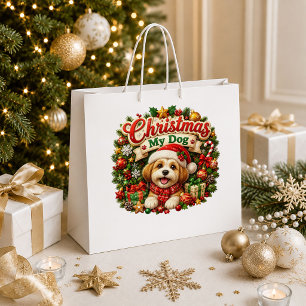 Sparkly Christmas Dog Red Green Holiday Gift Bag