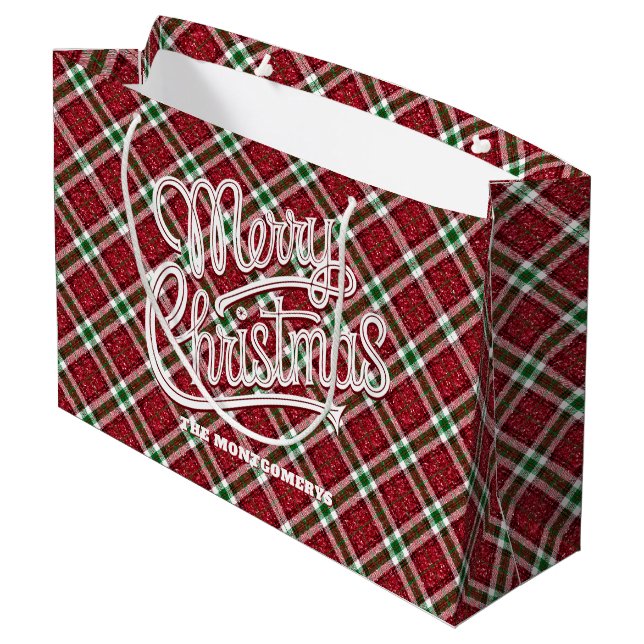 Sparkly Christmas Plaid  Large Gift Bag (Back Angled)