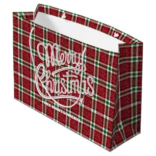 Sparkly Christmas Plaid Large Gift Bag