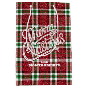 Sparkly Christmas Plaid Medium Gift Bag