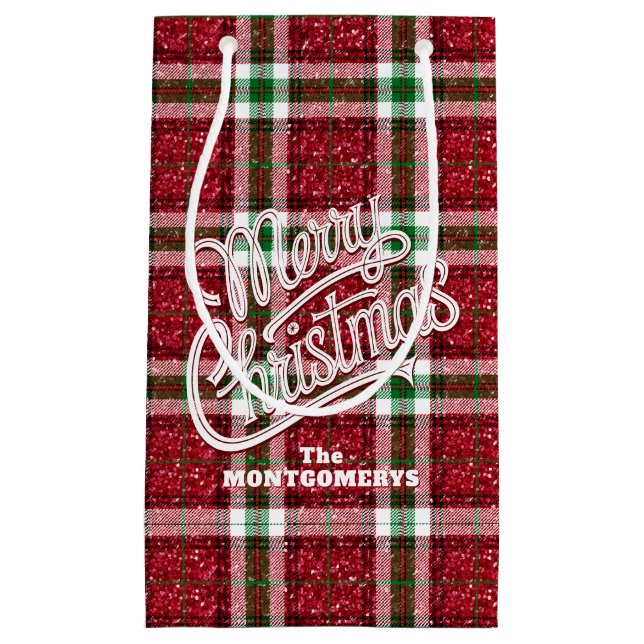 Sparkly Christmas Plaid  Small Gift Bag (Front)